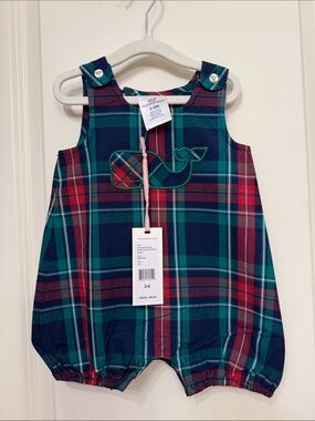 Vineyard Vines Navy Plaid Whale Romper